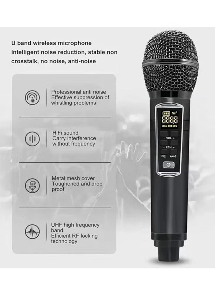 Karaoke Bluetooth Speaker with 2 Wireless Microphones -– Suitcase Design SW01 –- Portable PA System with Powerful Sound, LED Lights, Rechargeable Battery, Echo & Bass Control – Ideal for Parties, Events, Outdoor & Indoor Use