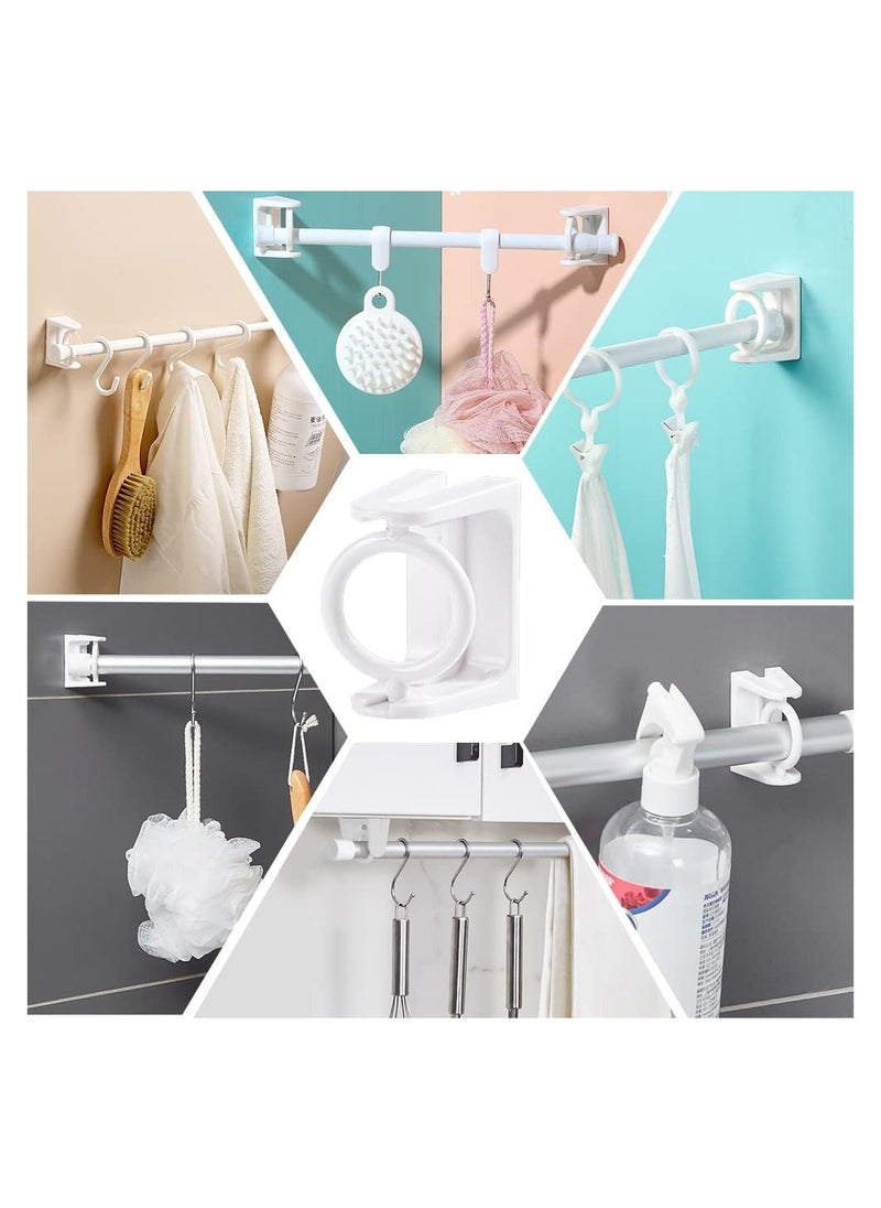 Self Adhesive Rotating Ring Curtain Rod Brackets, No Drilling, Adjustable Curtain Rod Holders for Kitchen, Bathroom, Hotel, 8Pcs (White)