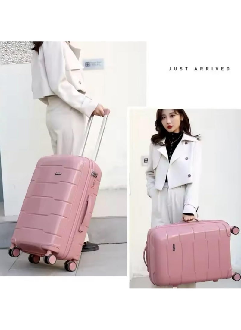 Suitcase Medium 24 Inch Unbreakable PP Hard Shell Lightweight Durable Trolley Checked Luggage with Double Spinner Wheels + Carry On Travel Duffels Bag Set
