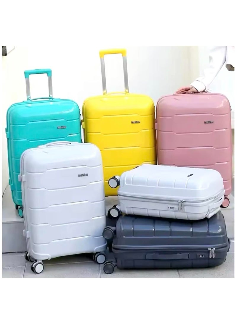 Suitcase Medium 24 Inch Unbreakable PP Hard Shell Lightweight Durable Trolley Checked Luggage with Double Spinner Wheels + Carry On Travel Duffels Bag Set
