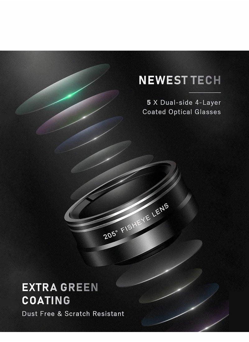 Phone Camera Lens Kit 4 in 1, Attachment for SmartPhone, 22X Telephoto Lens, 205° Fisheye 4K HD 0.67X Wide Angle 25X Macro Compatible with all Phones