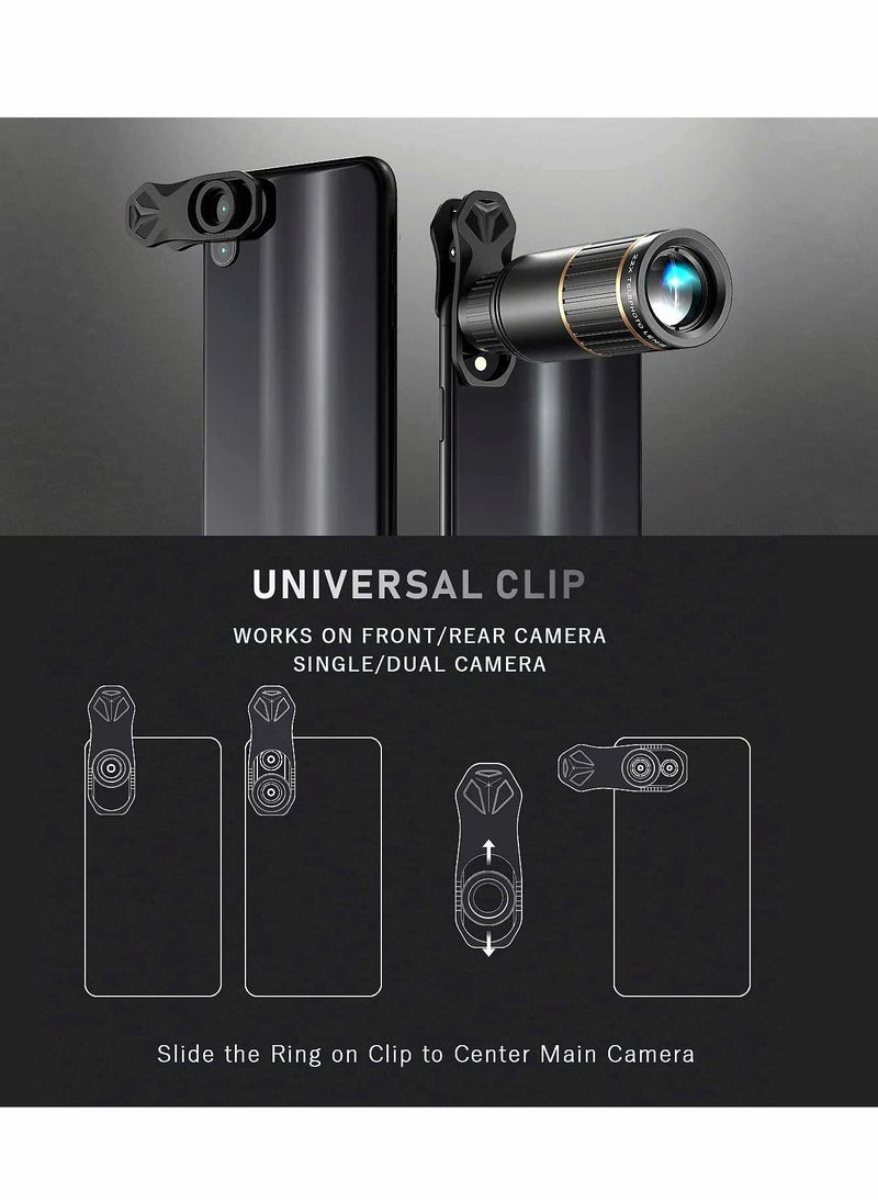 Phone Camera Lens Kit 4 in 1, Attachment for SmartPhone, 22X Telephoto Lens, 205° Fisheye 4K HD 0.67X Wide Angle 25X Macro Compatible with all Phones
