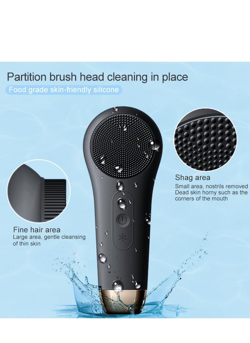 Facial Cleansing Brush Face Scrubber Waterproof Face Scrub Brush for Men & Women Rechargeable Face Brushes for Facial Electric Silicone Face Scrubber Cleanser Brush, Black