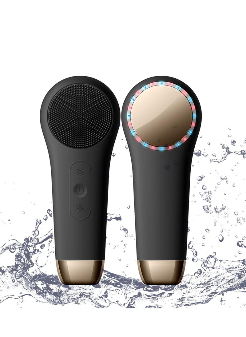 Facial Cleansing Brush Face Scrubber Waterproof Face Scrub Brush for Men & Women Rechargeable Face Brushes for Facial Electric Silicone Face Scrubber Cleanser Brush, Black