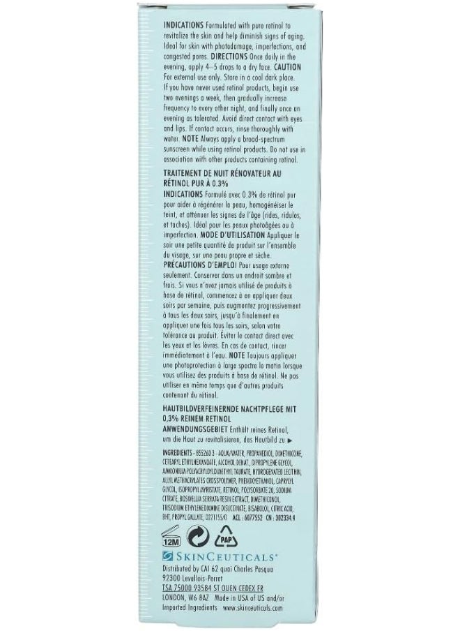 Skin Ceuticals Retinol 0.3 Refining Night Cream, 30 Ml