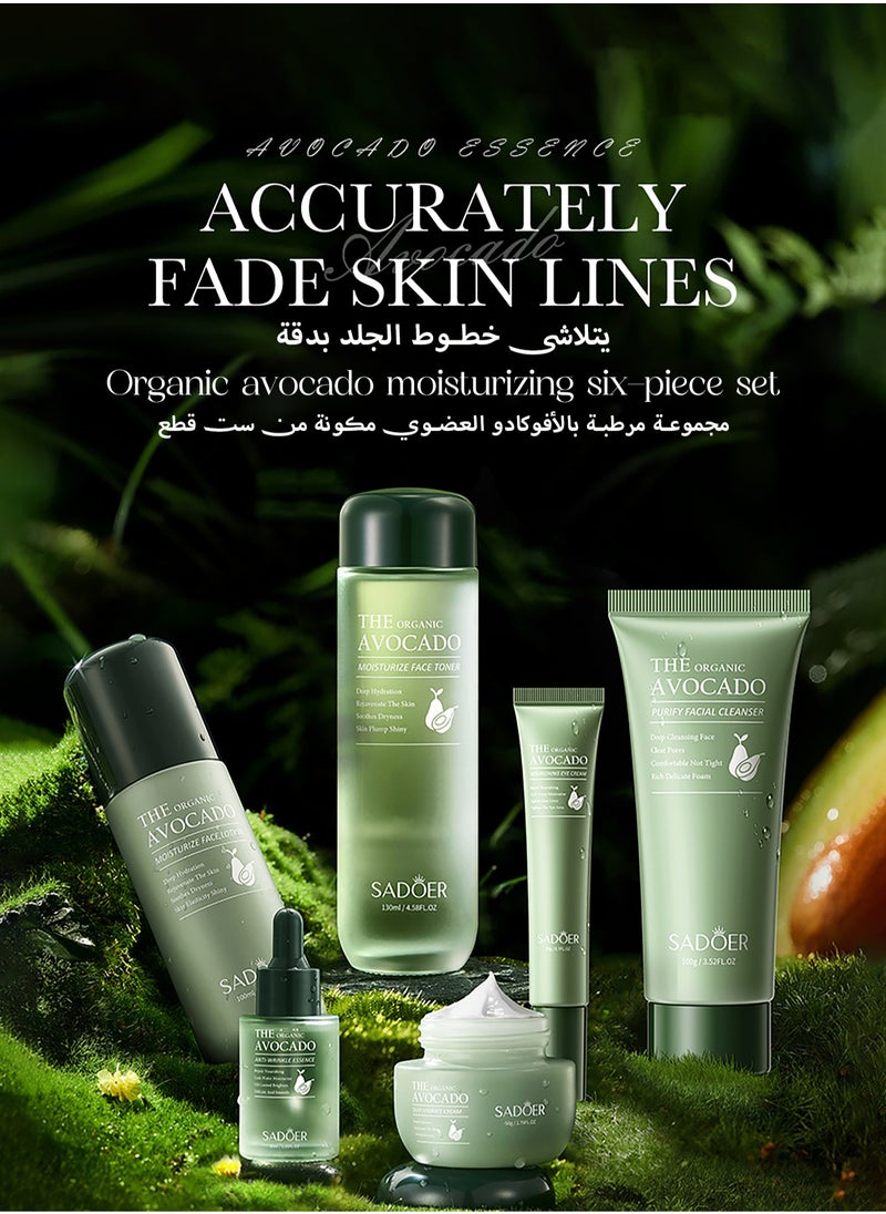 Organic Avocado Skincare Set, 6 In 1 Skincare Gift Set With Facial Cleanser, Face Serum, Face Cream, Eye Cream, Toner & Lip Balm, Anti-Aging Skin Care Kit For Women, Birthday Gifts Set For Teen Girls