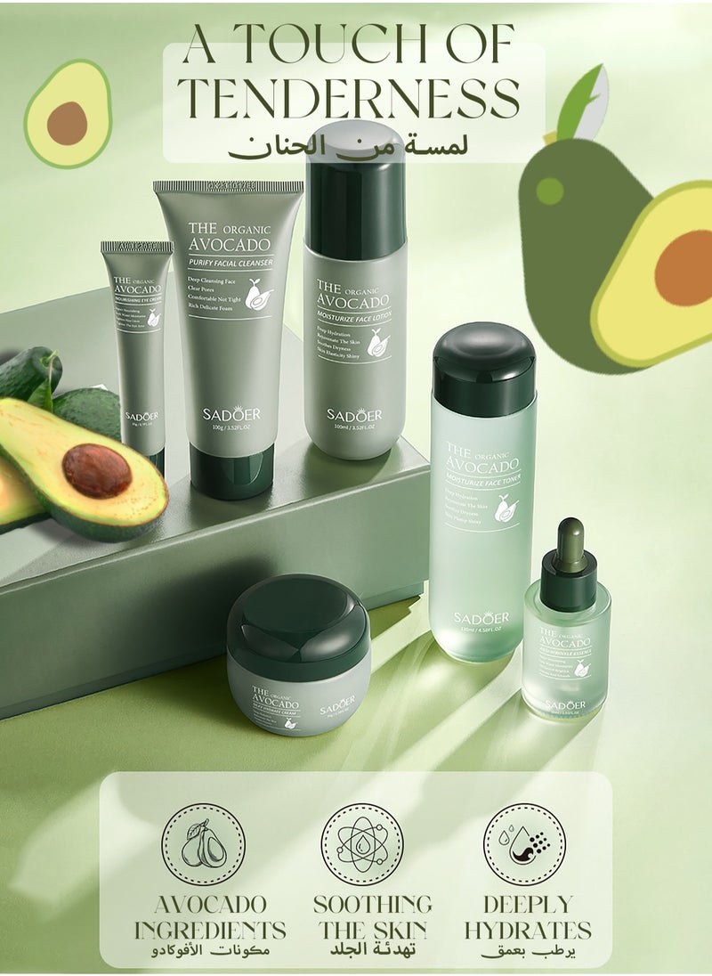 Organic Avocado Skincare Set, 6 In 1 Skincare Gift Set With Facial Cleanser, Face Serum, Face Cream, Eye Cream, Toner & Lip Balm, Anti-Aging Skin Care Kit For Women, Birthday Gifts Set For Teen Girls