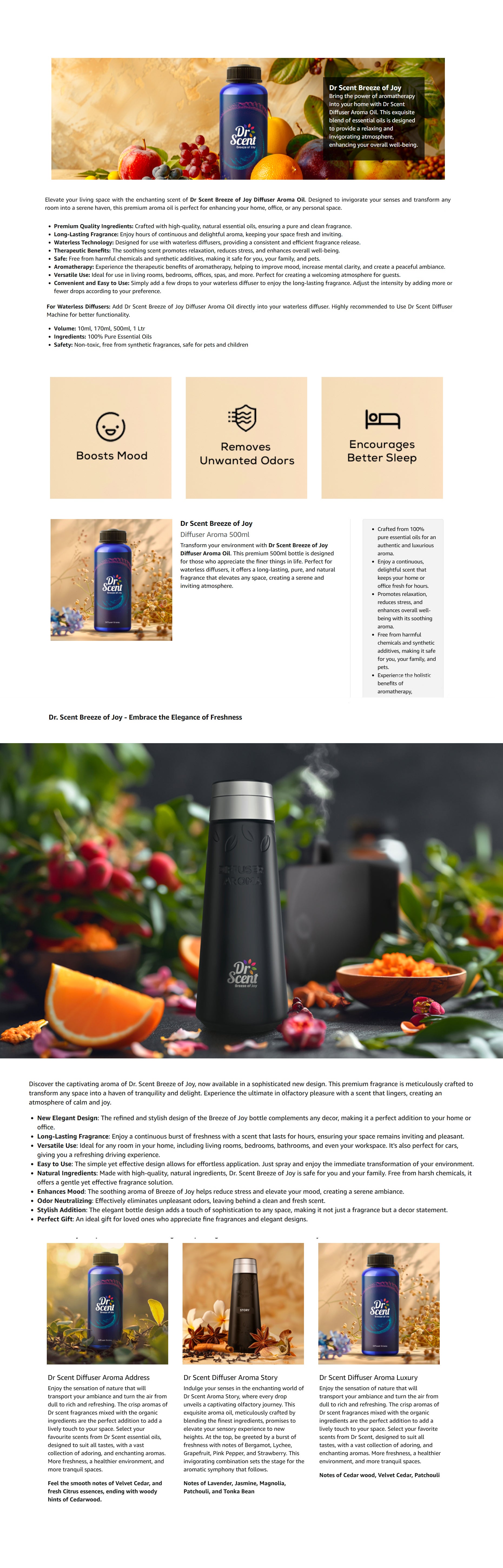 Dr Scent Premium Diffuser Aroma Oil- Amazonia Wood - Refreshing Bergamot and Seville Orange Blend | Leather and Balsamic Middle Notes | Woody Cedarwood Base | Long-lasting Fragrance 500ml