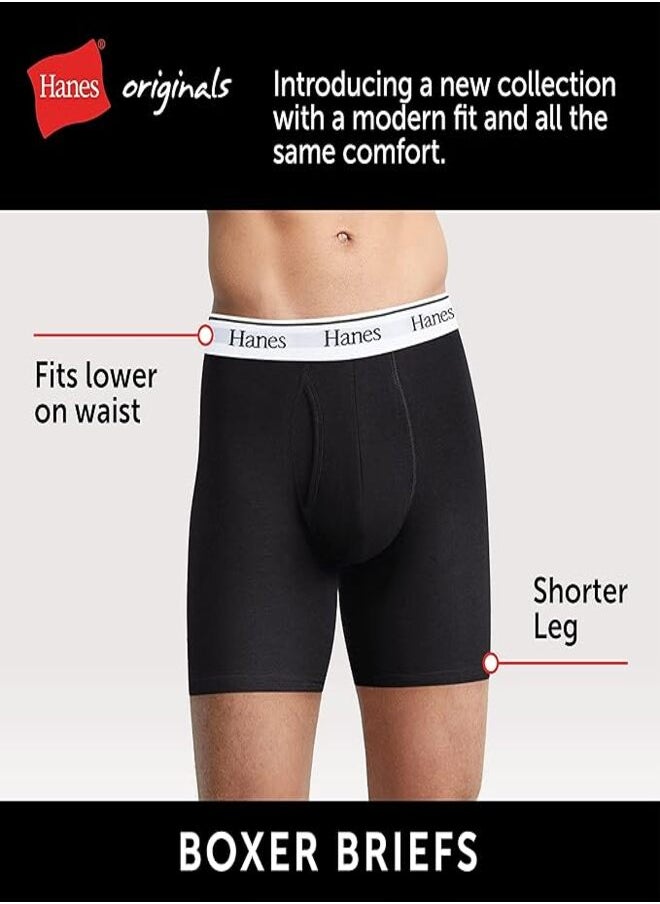 Hanes Originals Men’s Boxer Briefs , Stretch Cotton Moisture-Wicking Underwear, Modern Fit Low Rise, Multipacks