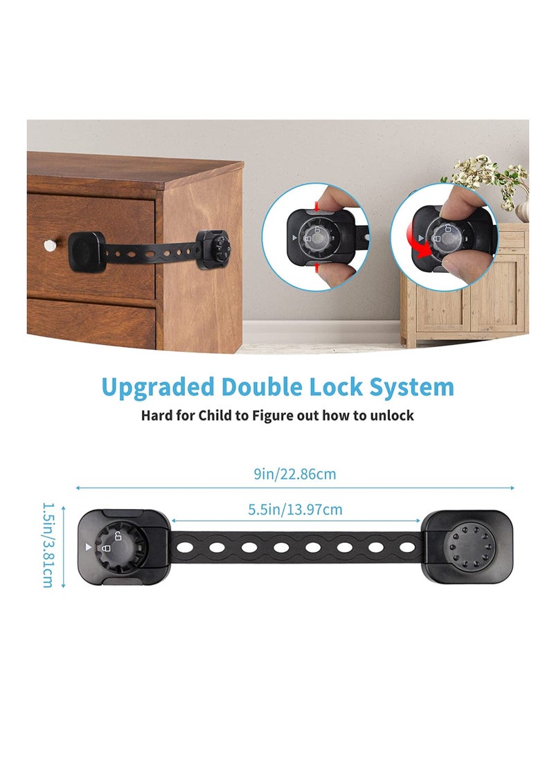 Door Finger Guards Adjustable Child Safety Locks Baby Proofing Cabinet Upgraded Adhesive Double Lock System for Cabinets Drawer Closet Fridge Refrigerator Trash 6Pcak