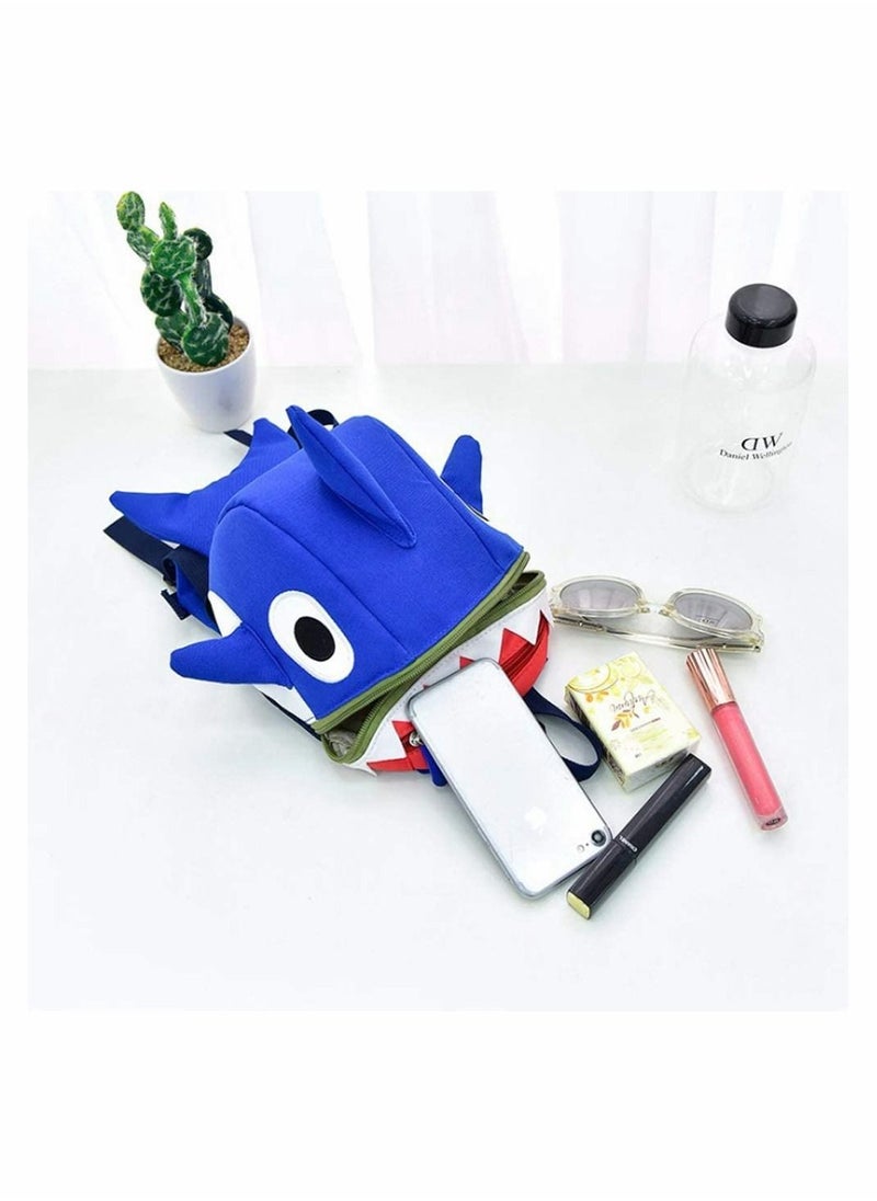 Safety Kids Leash Backpack with 2 in 1 Harness Lunch Boxes Carry Bag Cute Shark for Toddlers Boys Girls Little Playful Preschool–Blue