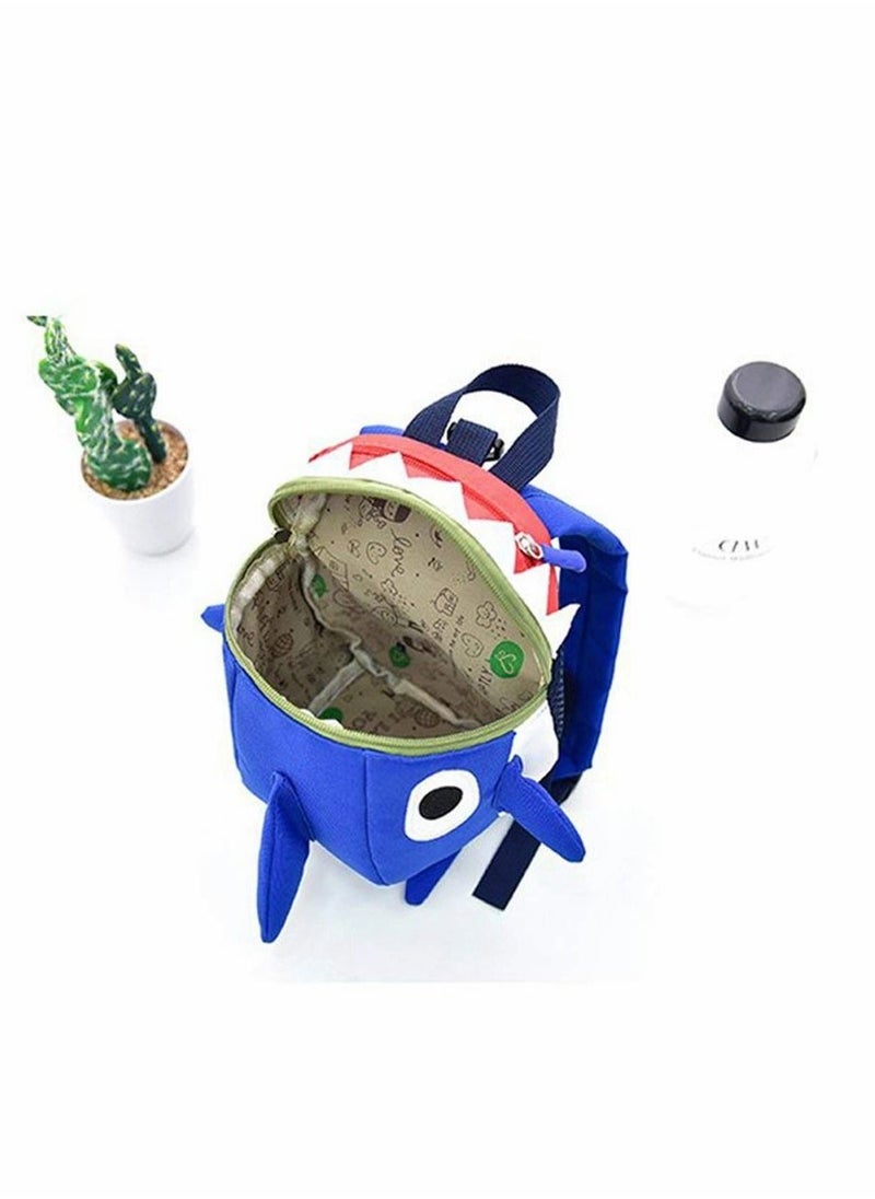 Safety Kids Leash Backpack with 2 in 1 Harness Lunch Boxes Carry Bag Cute Shark for Toddlers Boys Girls Little Playful Preschool–Blue