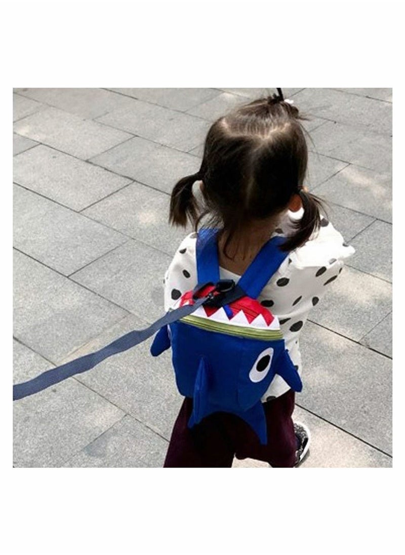 Safety Kids Leash Backpack with 2 in 1 Harness Lunch Boxes Carry Bag Cute Shark for Toddlers Boys Girls Little Playful Preschool–Blue