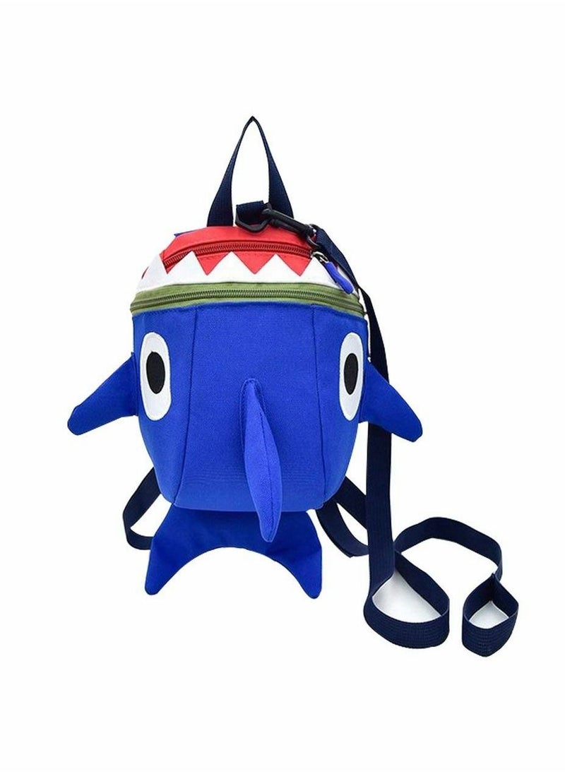 Safety Kids Leash Backpack with 2 in 1 Harness Lunch Boxes Carry Bag Cute Shark for Toddlers Boys Girls Little Playful Preschool–Blue