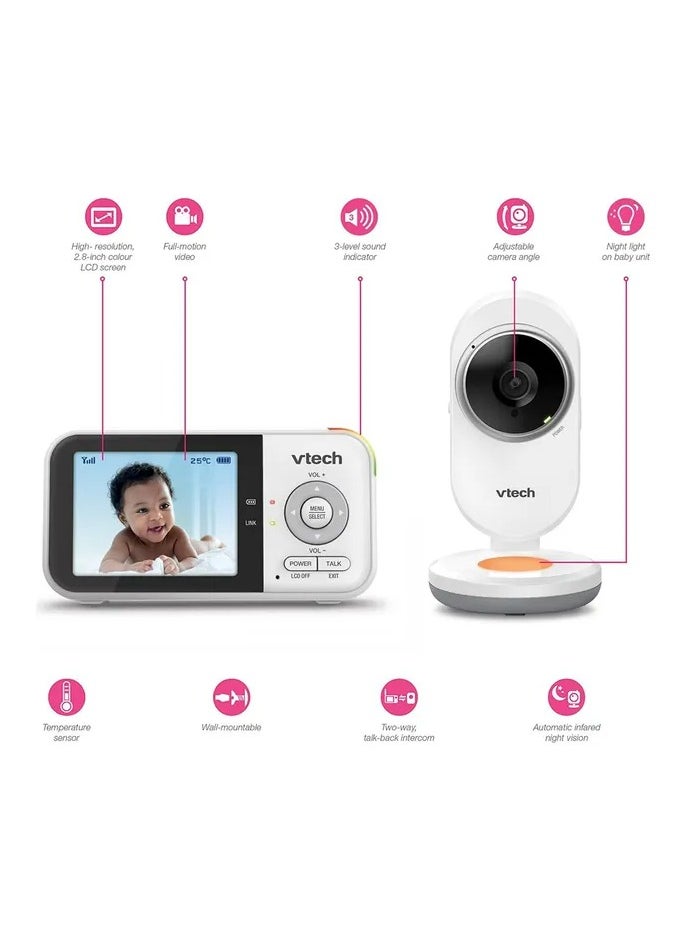 Vm819 Baby Monitor, 2.8 Inch Screen, Night Vision, 2 - Way Audio, Temperature Sensor And Lullabies, Secure Transmission No Wifi