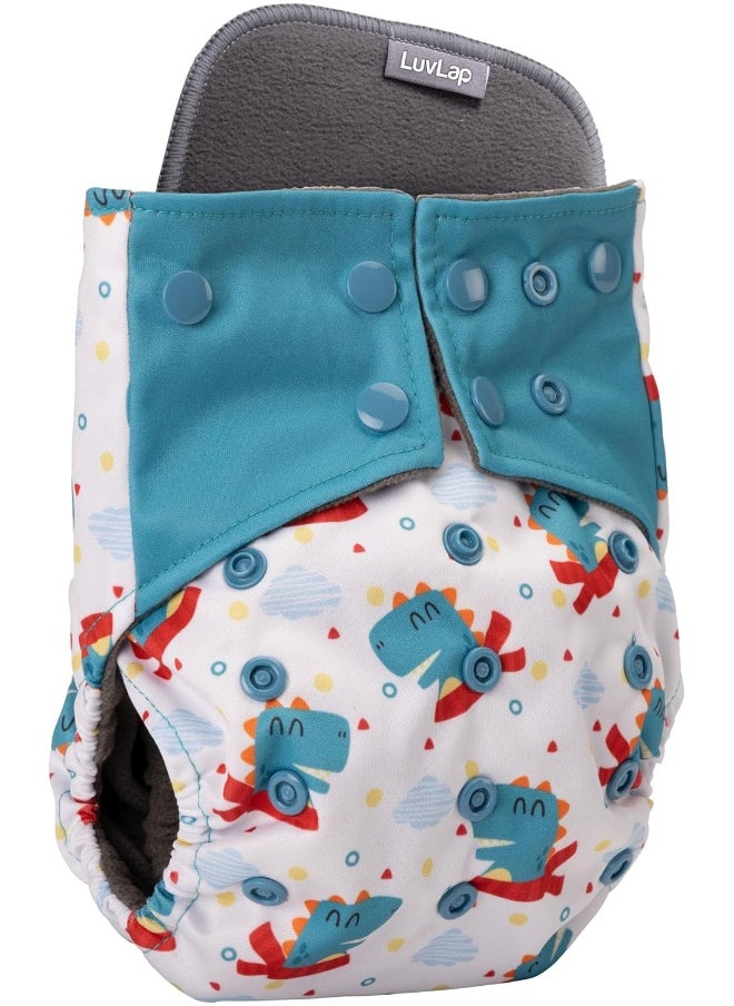 Reusable Baby Cloth Diaper, Double Leak Guard, High Absorption, Quick Dry, Stain-Proof Comfort And Protection, 3m+, Adjustable Waist And Height With Snap Buttons, Absorbent Insert, White And Blue