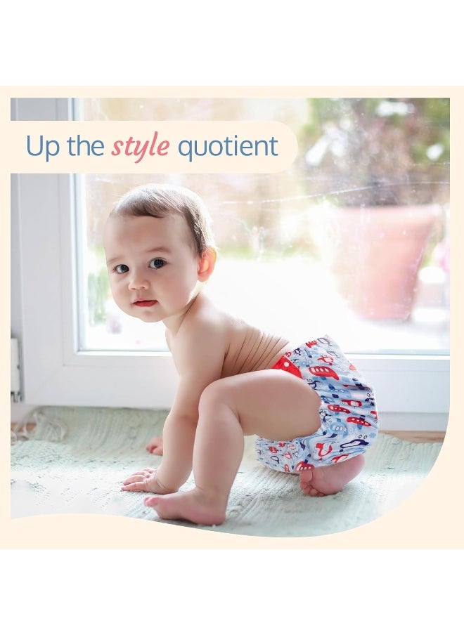 Reusable Baby Cloth Diaper, Double Leak Guard, High Absorption, Quick Dry, Stain-Proof Comfort & Protection, 3m+, Adjustable Waist And Height With Snap Buttons, Absorbent Insert, Blue Ships