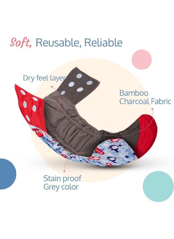 Reusable Baby Cloth Diaper, Double Leak Guard, High Absorption, Quick Dry, Stain-Proof Comfort & Protection, 3m+, Adjustable Waist And Height With Snap Buttons, Absorbent Insert, Blue Ships