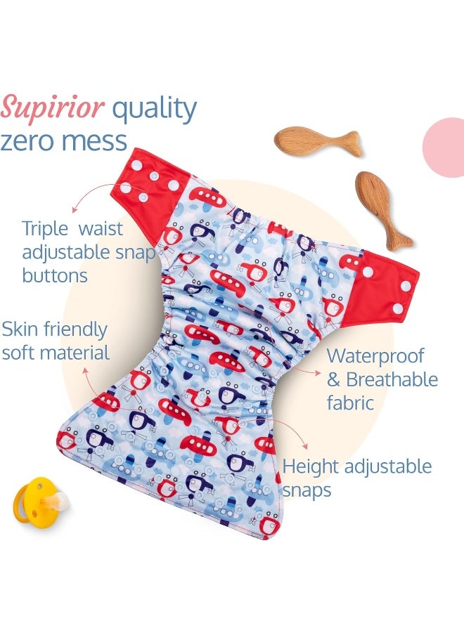 Reusable Baby Cloth Diaper, Double Leak Guard, High Absorption, Quick Dry, Stain-Proof Comfort & Protection, 3m+, Adjustable Waist And Height With Snap Buttons, Absorbent Insert, Blue Ships