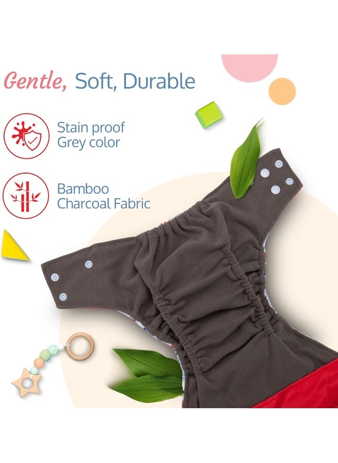 Reusable Baby Cloth Diaper, Double Leak Guard, High Absorption, Quick Dry, Stain-Proof Comfort & Protection, 3m+, Adjustable Waist And Height With Snap Buttons, Absorbent Insert, Blue Ships