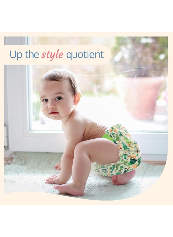 Reusable Baby Cloth Diaper, Double Leak Guard, High Absorption, Quick Dry, Stain-Proof Comfort And Protection, 3m+, Adjustable Waist And Height With Snap Buttons, Absorbent Insert, White And Green