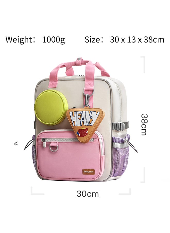 Babycare - ErgoFit Heavy Kid's Backpack, Ergonomic School Bag – Pink, 15-Inch, Lightweight, Durable, Padded Straps, BPA-Free, Breathable Back Panel, Water-Resistant, Spacious Compartments, Zipper Closure, School Essentials Organizer, Ideal for Kids, Shock-Absorbing Base, Comfortable Fit, Daily Use