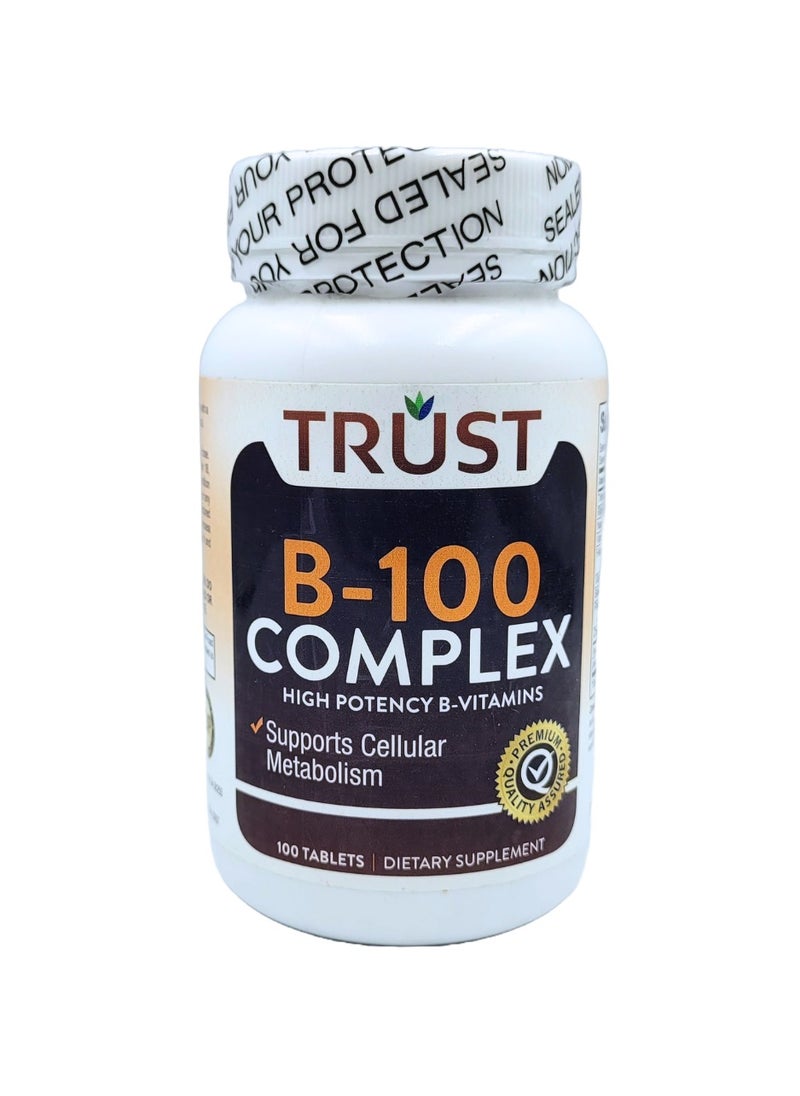 Trust B-100 complex high potency B-Vitamins for cellular metabolism support 100 tablets