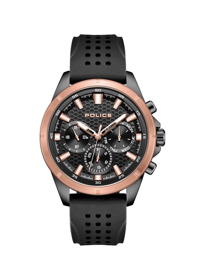 Men's Motion 45mm Multifunction Watch with Black Honeycomb Texture Dial, IP Rose Gold Topring & Silicone Strap
