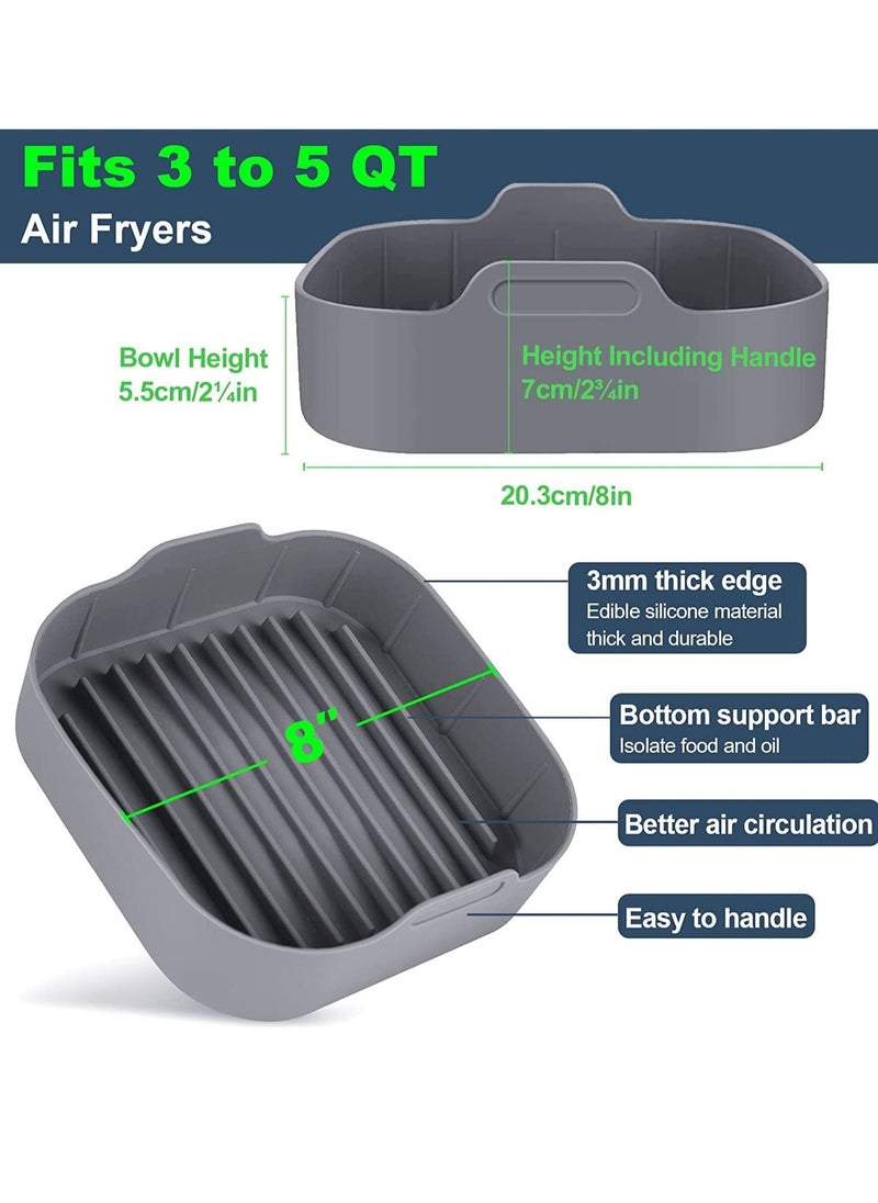 Air Fryer Silicone Pot, 2 Pieces Mini Oven Gloves, Airfryer Insert Bowl, Replacement of Parchment Paper Liners, Food Safe Reusable Basket, Non-Stick (8-inch)