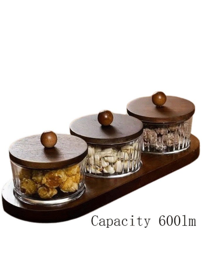 Arabic vertical pattern three heroes set: 3×200ml moisture-proof glass jar + natural wood lid tray | coffee beans lock freshness/candy anti-sticking/living room light luxury storage, Ramadan kitchen artifact one-click upgrade home aesthetics