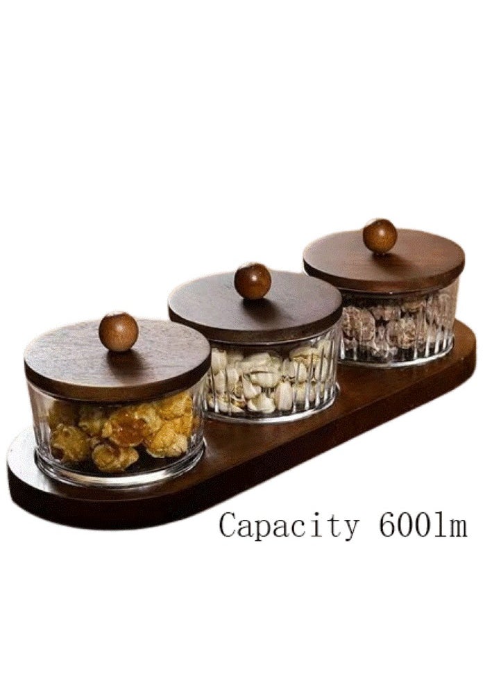 Arabic vertical pattern three heroes set: 3×200ml moisture-proof glass jar + natural wood lid tray | coffee beans lock freshness/candy anti-sticking/living room light luxury storage, Ramadan kitchen artifact one-click upgrade home aesthetics