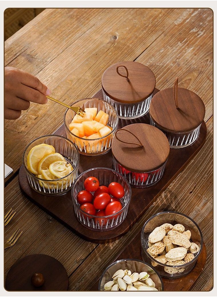 Arabic vertical pattern three heroes set: 3×200ml moisture-proof glass jar + natural wood lid tray | coffee beans lock freshness/candy anti-sticking/living room light luxury storage, Ramadan kitchen artifact one-click upgrade home aesthetics