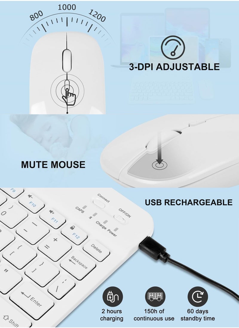 Rechargeable Wireless Keyboard and Mouse Kit Multi-Device Compatible with iOS Android Windows Quiet Scissor Switch Keys Long Battery Life Fast Charging Ideal for Tablets Laptops and Smartphones