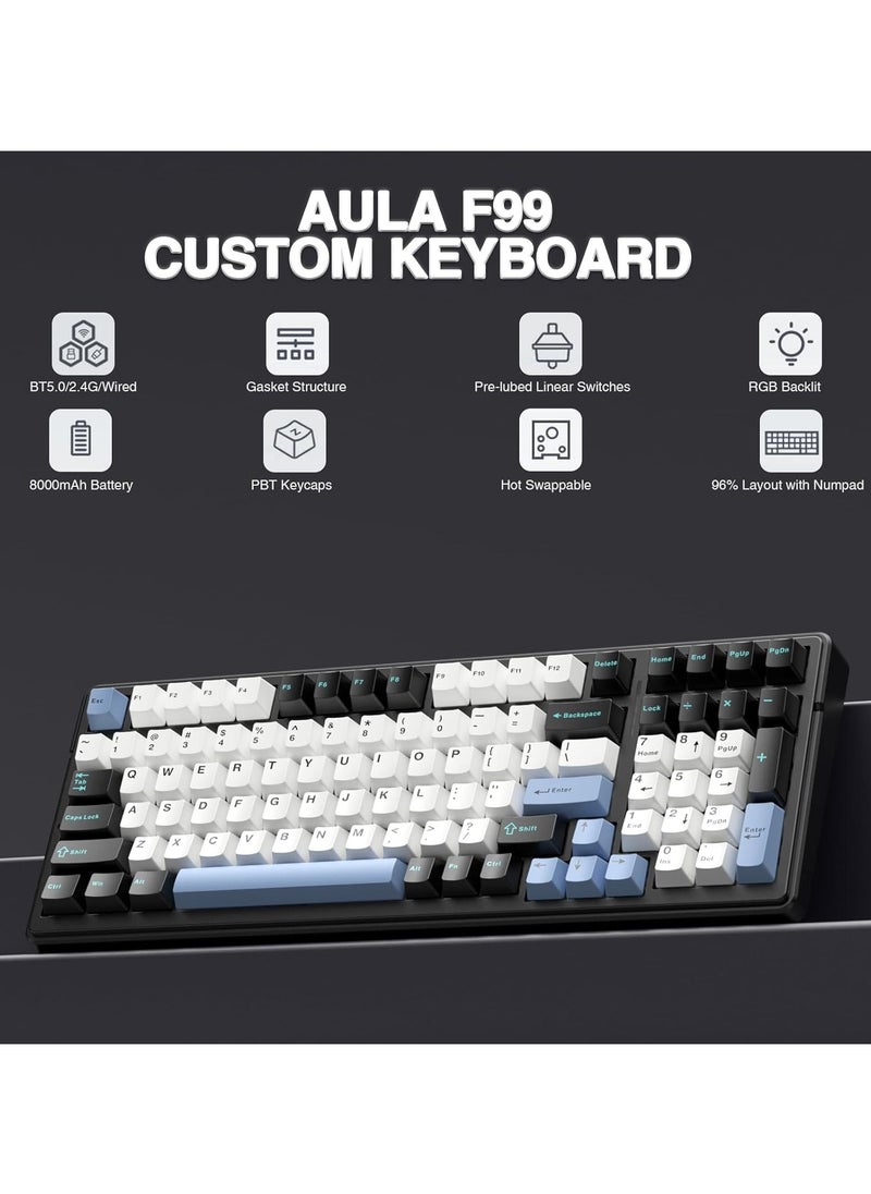 F99 Wireless Mechanical Keyboard, Tri-Mode BT5.0/2.4GHz/USB-C Hot Swappable Custom Keyboard, Star Vecot switch, Gasket Structure, RGB Backlit Gaming Keyboard for PC/Tablet/PS/Xbox