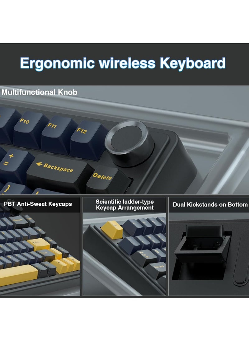 F75 75% Wireless Mechanical Keyboard,Gasket Hot Swappable Custom Keyboard,Pre-lubed Reaper Switches RGB Backlit Gaming Keyboard,2.4GHz/Type-C/BT5.0 Mechanical Keyboard