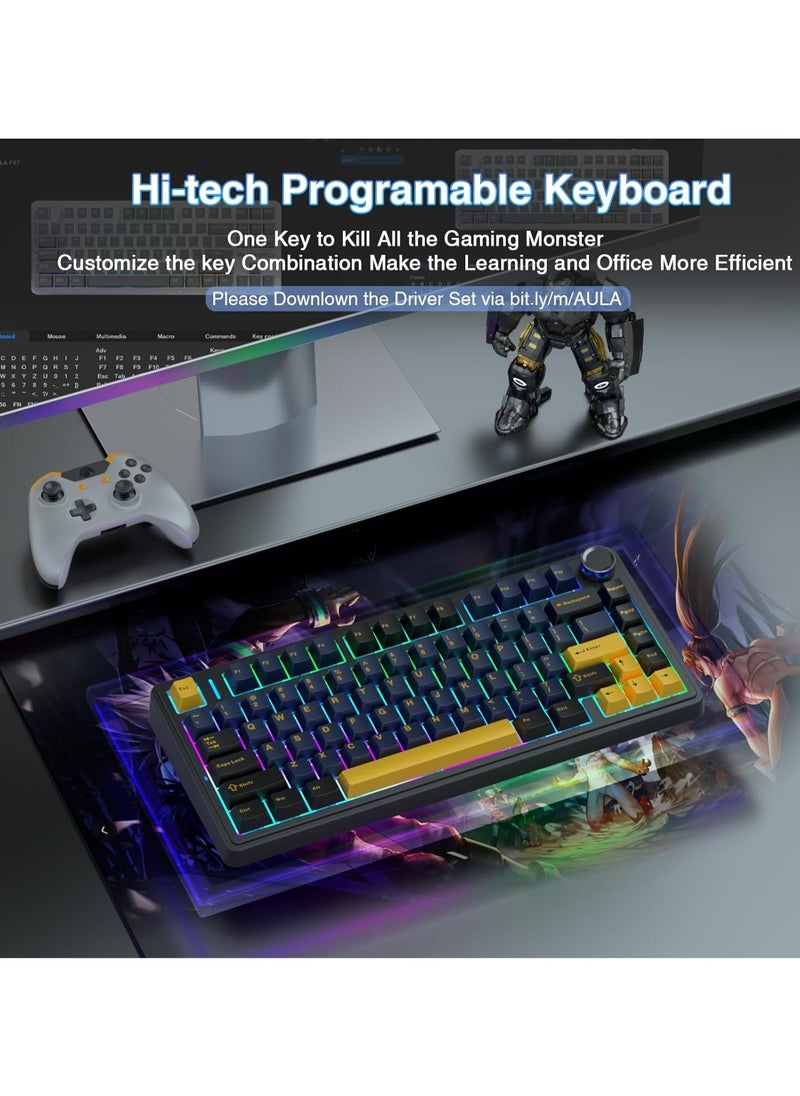 F75 75% Wireless Mechanical Keyboard,Gasket Hot Swappable Custom Keyboard,Pre-lubed Reaper Switches RGB Backlit Gaming Keyboard,2.4GHz/Type-C/BT5.0 Mechanical Keyboard