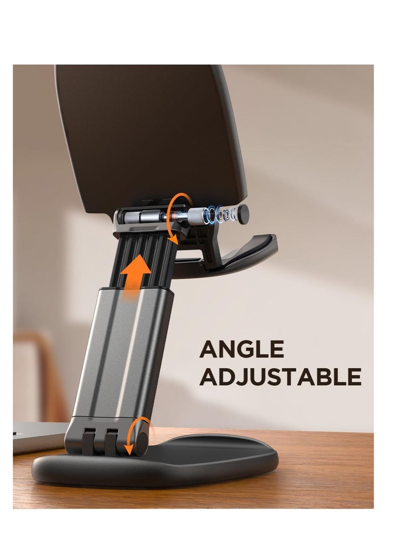 Desk Cell Phone Stand, Foldable Metal Counterweight Base u0026 Height Angle Adjustable for 4.7-11 Phones and Tablets (Black)