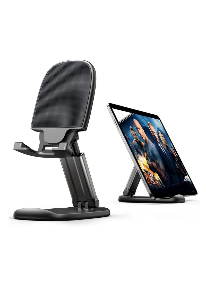 Desk Cell Phone Stand, Foldable Metal Counterweight Base u0026 Height Angle Adjustable for 4.7-11 Phones and Tablets (Black)