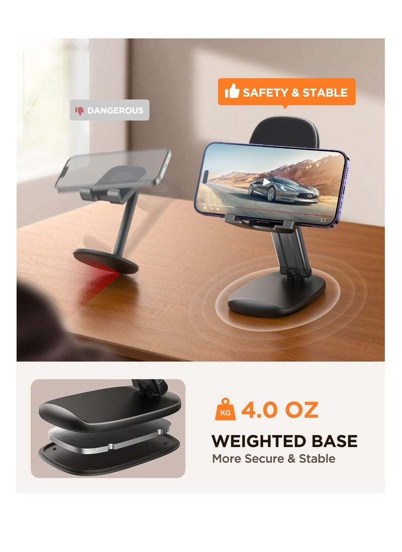 Desk Cell Phone Stand, Foldable Metal Counterweight Base u0026 Height Angle Adjustable for 4.7-11 Phones and Tablets (Black)