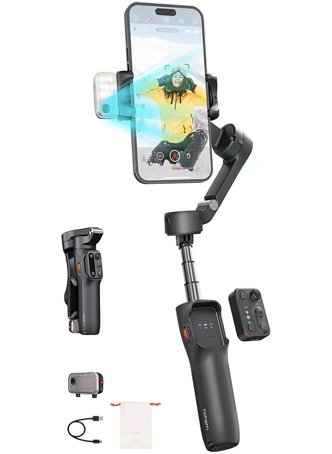 hohem iSteady V3 Gimbal Stabilizer for iPhone, Magnetic AI Tracker,Detached Remote,Built-in Tripod Extension Rod, 3-Axis Phone Gimbal Stabilizer for Smartphone Video Recording Vlog Live tiktok,Black