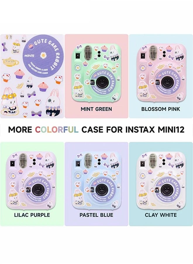 3 Pack Clear Purple Camera Case Compatible with Fujifilm Instax Mini 12 Instant Camera, Mini 12 Hard Case with Photo Pocket Holds on Back and Adjustable Shoulder Strap u0026 Cute Camera Sticker