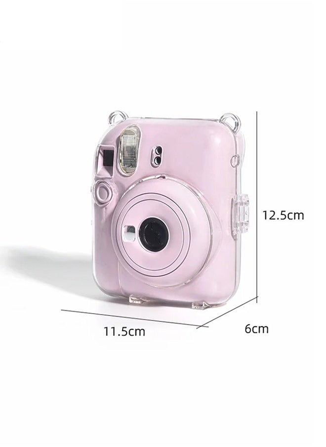 3 Pack Clear Purple Camera Case Compatible with Fujifilm Instax Mini 12 Instant Camera, Mini 12 Hard Case with Photo Pocket Holds on Back and Adjustable Shoulder Strap u0026 Cute Camera Sticker