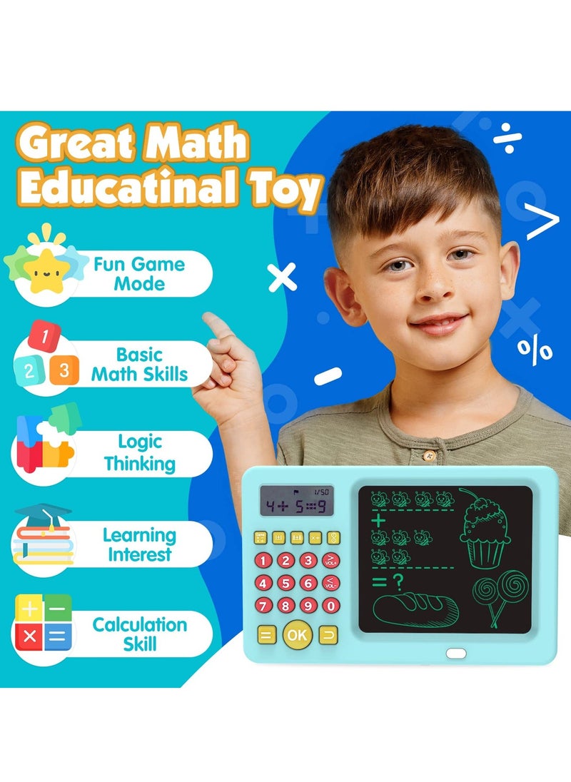 SYOSI LCD Writing Tablet Toy for Kids Math Games 6 7 8, Electronic Toys Learning Math, Birthday Gifts Boys Girls Blue