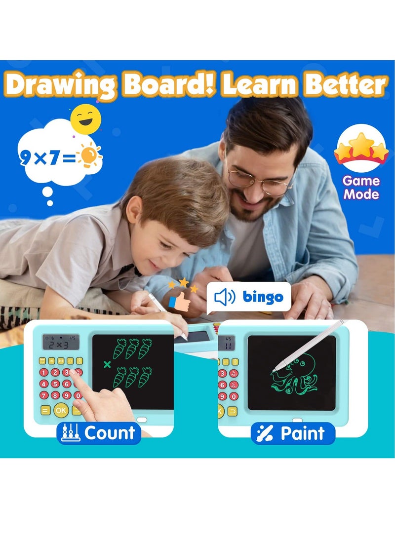 SYOSI LCD Writing Tablet Toy for Kids Math Games 6 7 8, Electronic Toys Learning Math, Birthday Gifts Boys Girls Blue