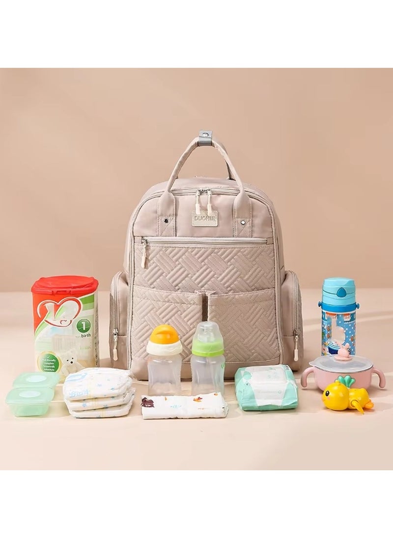 Khaki Large-Capacity Baby Diaper Bag Stylish & Practical for Moms