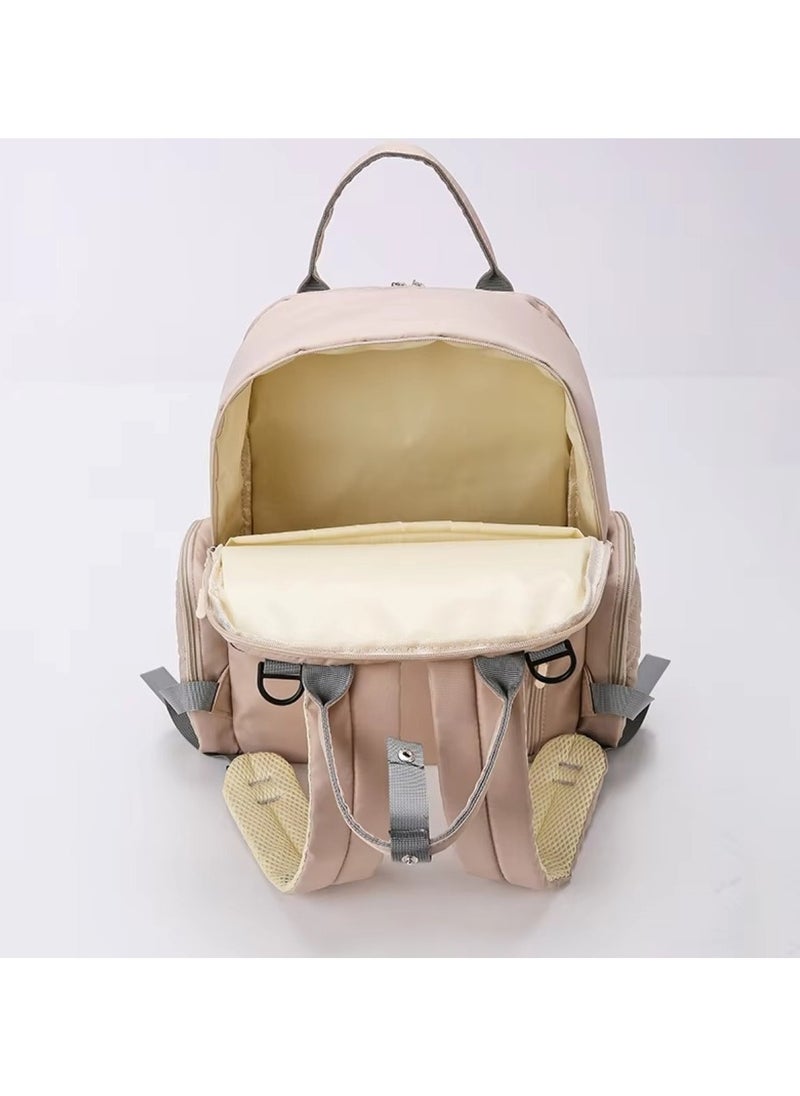 Khaki Large-Capacity Baby Diaper Bag Stylish & Practical for Moms