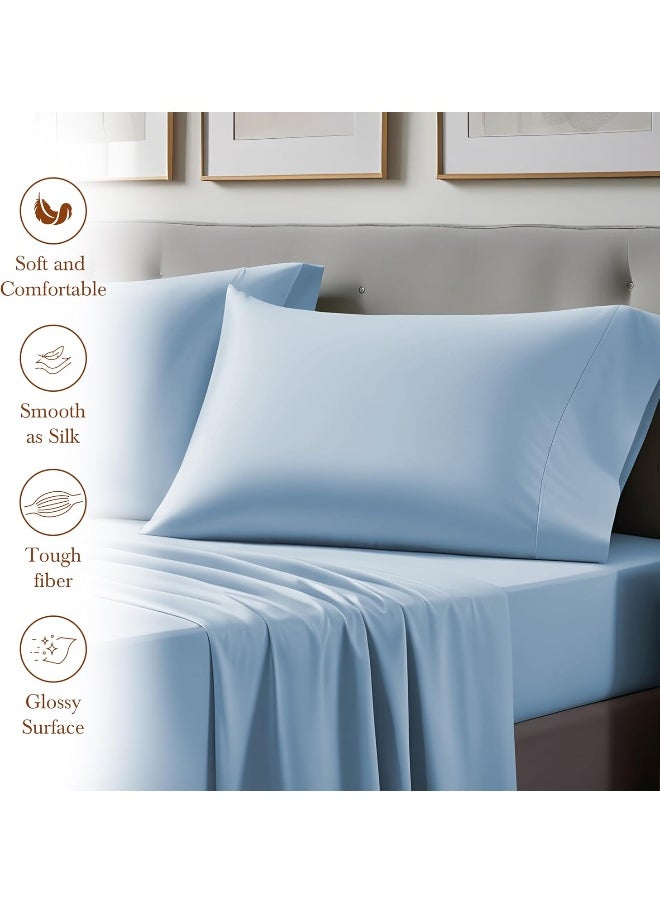 Linenwalas 100% Supima Cotton Queen Sheet Set, Premium Luxury Bed Sheets Set for Queen Size Mattress, 1200 Thread Count, 4 Pc Set, 5-Star Hotel Quality Queen Sheets, 16” Deep Pocket – Baby Blue