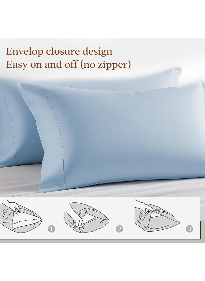 Linenwalas 100% Supima Cotton Queen Sheet Set, Premium Luxury Bed Sheets Set for Queen Size Mattress, 1200 Thread Count, 4 Pc Set, 5-Star Hotel Quality Queen Sheets, 16” Deep Pocket – Baby Blue