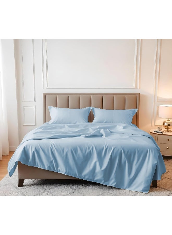 Linenwalas 100% Supima Cotton Queen Sheet Set, Premium Luxury Bed Sheets Set for Queen Size Mattress, 1200 Thread Count, 4 Pc Set, 5-Star Hotel Quality Queen Sheets, 16” Deep Pocket – Baby Blue