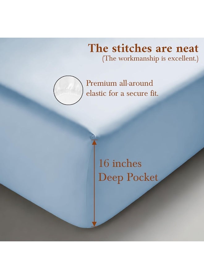 Linenwalas 100% Supima Cotton Queen Sheet Set, Premium Luxury Bed Sheets Set for Queen Size Mattress, 1200 Thread Count, 4 Pc Set, 5-Star Hotel Quality Queen Sheets, 16” Deep Pocket – Baby Blue